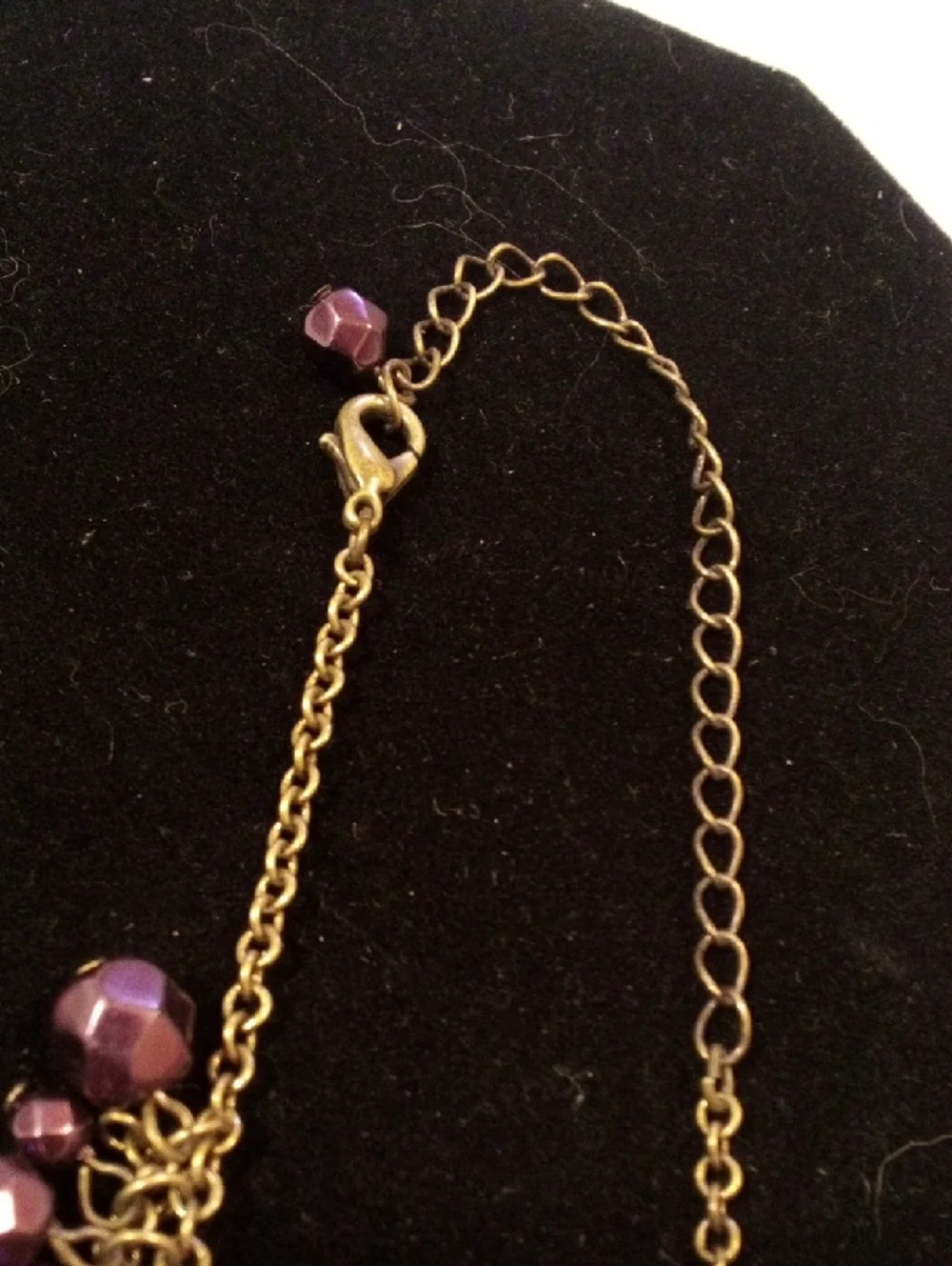 Purple Beaded Statement Necklace with Antique Gold Chain